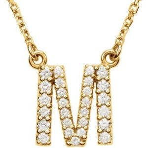 14K YELLOW 1/8 CTW NATURAL DIAMOND INITIAL M 16" NECKLACE