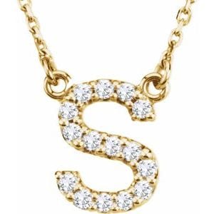 14K YELLOW 1/8 CTW NATURAL DIAMOND INITIAL S 16" NECKLACE