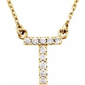 14K YELLOW 1/10 CTW NATURAL DIAMOND INITIAL T 16" NECKLACE