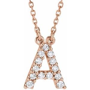 14K ROSE 1/8 CTW NATURAL DIAMOND INITIAL A 16" NECKLACE