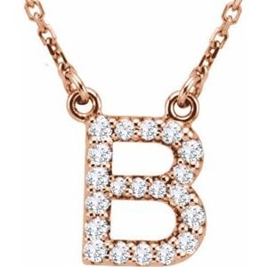 14K ROSE 1/8 CTW NATURAL DIAMOND INITIAL B 16" NECKLACE