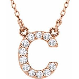 14K ROSE 1/8 CTW NATURAL DIAMOND INITIAL C 16" NECKLACE