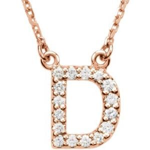 14K ROSE 1/8 CTW NATURAL DIAMOND INITIAL D 16" NECKLACE