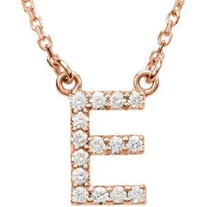 14K ROSE 1/8 CTW NATURAL DIAMOND INITIAL E 16" NECKLACE