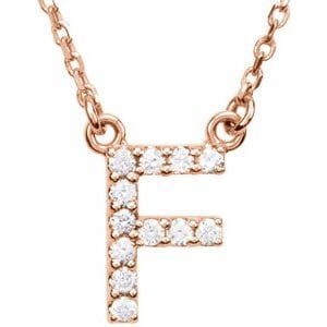 14K ROSE 1/8 CTW NATURAL DIAMOND INITIAL F 16" NECKLACE