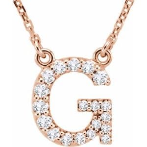 14K ROSE 1/8 CTW NATURAL DIAMOND INITIAL G 16" NECKLACE