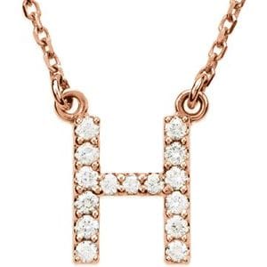 14K ROSE 1/8 CTW NATURAL DIAMOND INITIAL H 16" NECKLACE