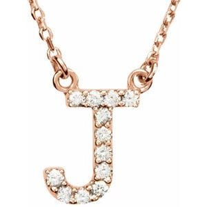 14K ROSE 1/10 CTW NATURAL DIAMOND INITIAL J 16" NECKLACE