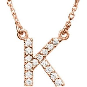 14K ROSE 1/8 CTW NATURAL DIAMOND INITIAL K 16" NECKLACE