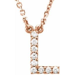 14K ROSE .08 CTW NATURAL DIAMOND INITIAL L 16" NECKLACE