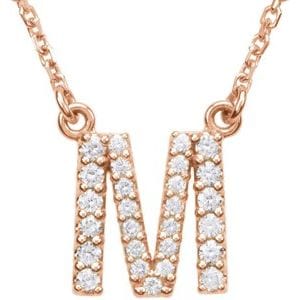 14K ROSE 1/6 CTW NATURAL DIAMOND INITIAL M 16" NECKLACE