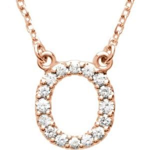 14K ROSE 1/8 CTW NATURAL DIAMOND INITIAL O 16" NECKLACE