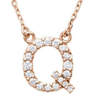 14K ROSE 1/8 CTW NATURAL DIAMOND INITIAL Q 16" NECKLACE