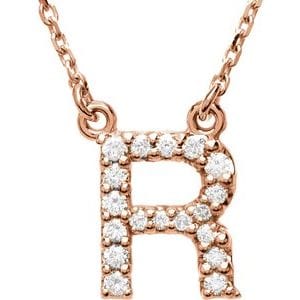 14K ROSE 1/8 CTW NATURAL DIAMOND INITIAL R 16" NECKLACE