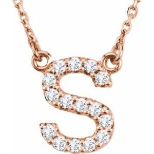 14K ROSE 1/8 CTW NATURAL DIAMOND INITIAL S 16" NECKLACE