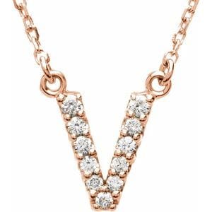 14K ROSE 1/10 CTW NATURAL DIAMOND INITIAL V 16" NECKLACE