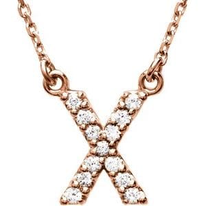 14K ROSE 1/8 CTW NATURAL DIAMOND INITIAL X 16" NECKLACE