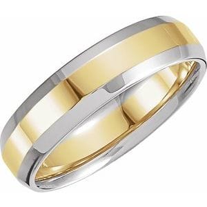 Rings 14K White/Yellow 6 mm Beveled-Edge Inlay Comfort-Fit Flat Band Size 10