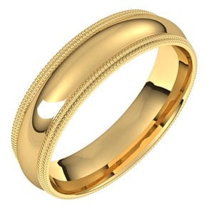 Rings 14K Yellow 5 mm Double Milgrain Comfort-Fit Half Round Band Size 11
