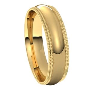 Rings 14K Yellow 5 mm Double Milgrain Comfort-Fit Half Round Band Size 10
