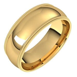 Rings 14K Yellow 7 mm Double Milgrain Comfort-Fit Half Round Band Size 7