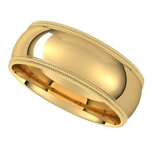 Rings 14K Yellow 7 mm Double Milgrain Comfort-Fit Half Round Band Size 7