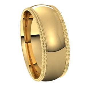 Rings 14K Yellow 7 mm Double Milgrain Comfort-Fit Half Round Band Size 7