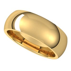 Rings 14K Yellow 7 mm Comfort-Fit Half Round Band Size 3.5