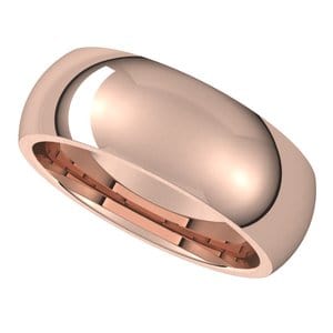 Rings 10K Rose 7 mm Comfort-Fit Half Round Band Size 7.5