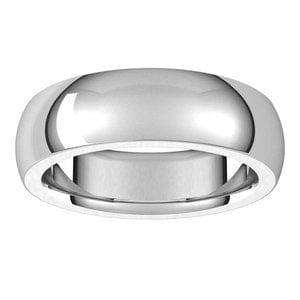 Sterling Silver 6 mm Heavyweight Comfort-Fit Half Round Band Size 10