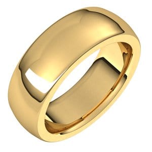 Rings 14K Yellow 7 mm Heavyweight Comfort-Fit Half Round Band Size 9