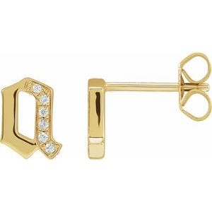 14K YELLOW .03 CTW NATURAL DIAMOND GOTHIC INITIAL A EARRING