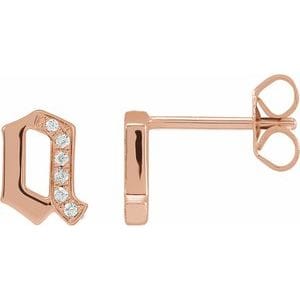 14K ROSE .03 CTW NATURAL DIAMOND GOTHIC INITIAL A EARRING