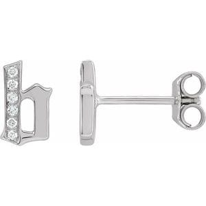 14K WHITE .03 CTW NATURAL DIAMOND GOTHIC INITIAL B EARRING