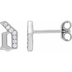 14K WHITE .03 CTW NATURAL DIAMOND GOTHIC INITIAL D EARRING
