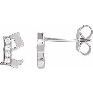 14K WHITE .03 CTW NATURAL DIAMOND GOTHIC INITIAL E EARRING