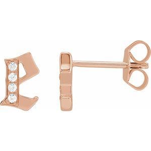 14K ROSE .03 CTW NATURAL DIAMOND GOTHIC INITIAL E EARRING