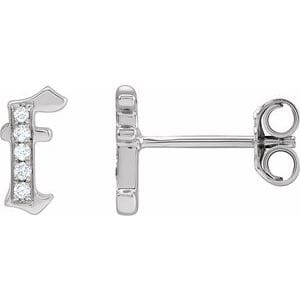 14K WHITE .025 CTW NATURAL DIAMOND GOTHIC INITIAL F EARRING