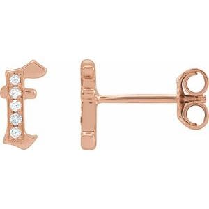 14K ROSE .025 CTW NATURAL DIAMOND GOTHIC INITIAL F EARRING