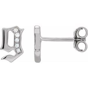 14K WHITE .02 CTW NATURAL DIAMOND GOTHIC INITIAL G EARRING