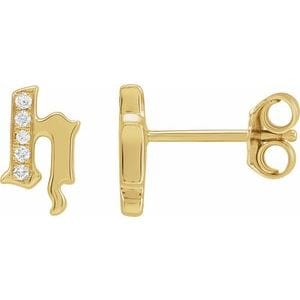 14K YELLOW .02 CTW NATURAL DIAMOND GOTHIC INITIAL H EARRING