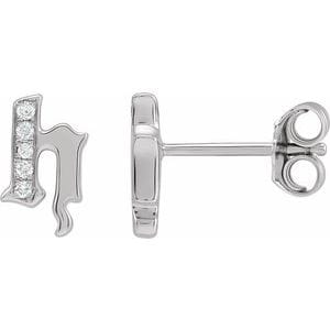 14K WHITE .02 CTW NATURAL DIAMOND GOTHIC INITIAL H EARRING