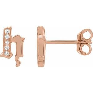 14K ROSE .02 CTW NATURAL DIAMOND GOTHIC INITIAL H EARRING