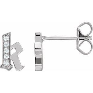 14K WHITE .025 CTW NATURAL DIAMOND GOTHIC INITIAL K EARRING