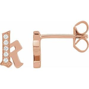 14K ROSE .025 CTW NATURAL DIAMOND GOTHIC INITIAL K EARRING