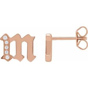 14K ROSE .03 CTW NATURAL DIAMOND GOTHIC INITIAL M EARRING