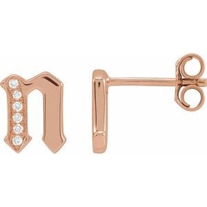 14K ROSE .03 CTW NATURAL DIAMOND GOTHIC INITIAL N EARRING