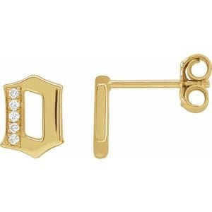 14K YELLOW .02 CTW NATURAL DIAMOND GOTHIC INITIAL O EARRING
