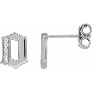 14K WHITE .02 CTW NATURAL DIAMOND GOTHIC INITIAL O EARRING