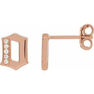 14K ROSE .02 CTW NATURAL DIAMOND GOTHIC INITIAL O EARRING